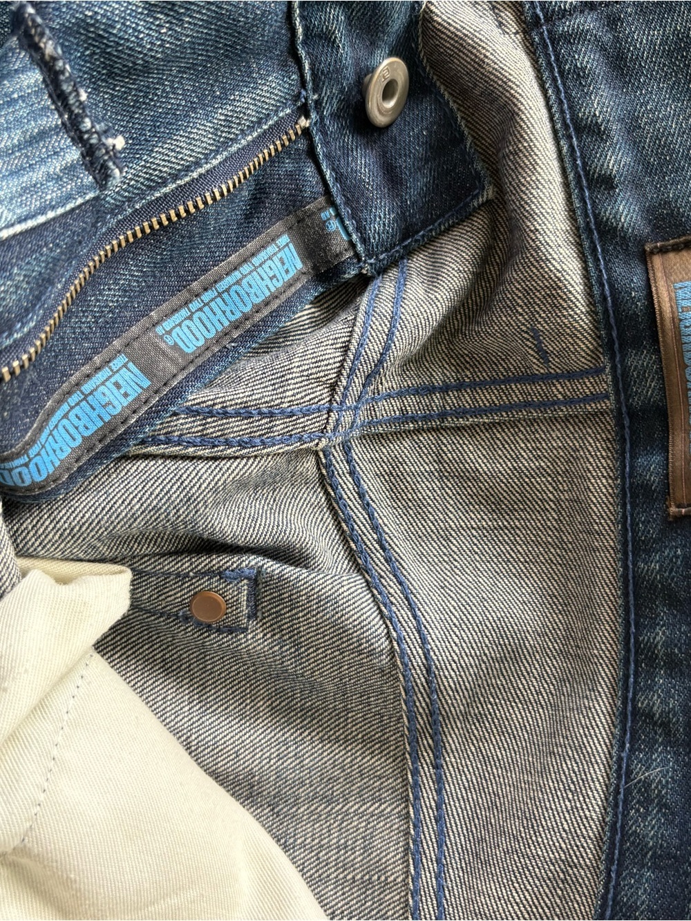 NEIGHBORHOOD Japan sz XS 28 Denim Blue Jeans Patchwork - Picture 11 of 15
